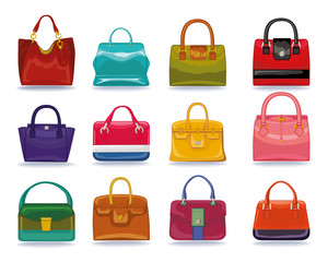 Colored female handbags set.Fashion Illustration