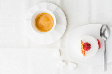 White cake with raspberry and coffee horizontal