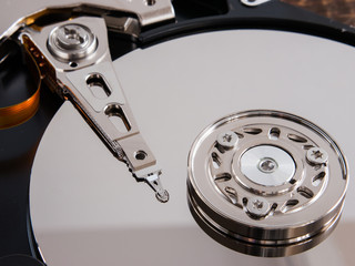 open hard disk drive close up shot