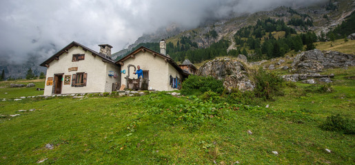 Trekking in Ombretta valley, Dolomites mountain