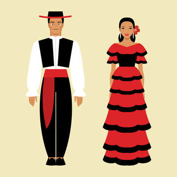 Spanish man and a woman in national costume