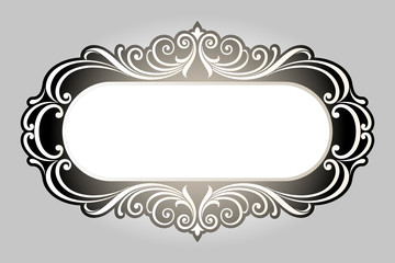 Vector vintage border frame logo engraving with retro ornament pattern in antique rococo style decorative design