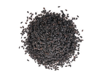 top view of black sesame seeds isolated on white background