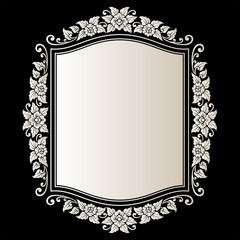 Vector vintage border frame logo engraving with retro ornament pattern in antique rococo style decorative design