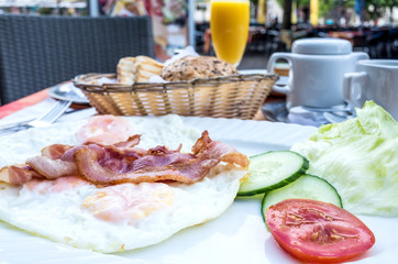 Breakfast with coffee and croissants