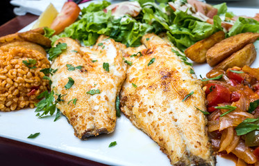 grilled seafood and vegetables