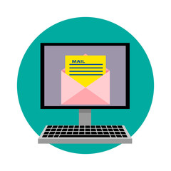 Computer and e-mail. Flat design. Vector