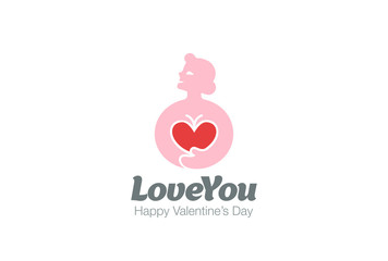 Woman in Love holding Heart Logo design. Valentines day concept