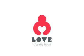 Man holding Heart Logo Negative space. Valentine day Cardio