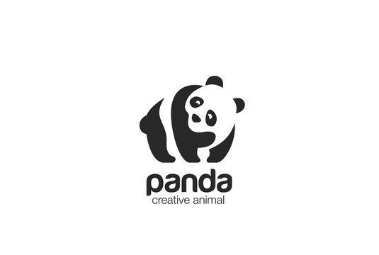 Panda Logo design Negative space. Wild animal zoo Logotype icon