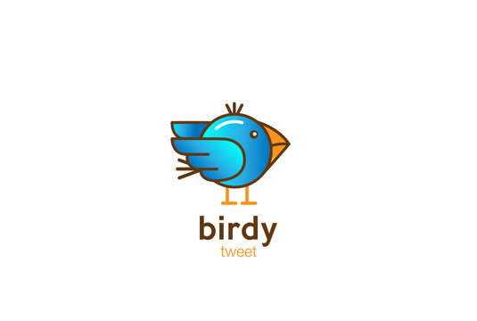 Funny Blue Bird Logo design vector cartoon linear style