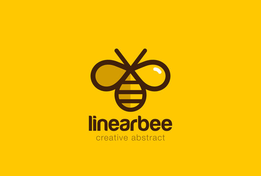 Bee Logo design vector linear style. Creative Hive Logotype