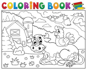 Coloring book cow near farm theme 3