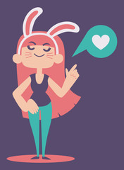Confident Bunny Girl Next to a Heart Inside a Balloon