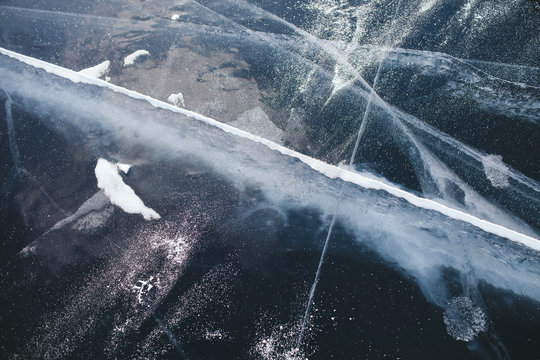 cracks in the ice of Lake Baikal