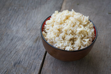 Cooked brown rice in a bowl