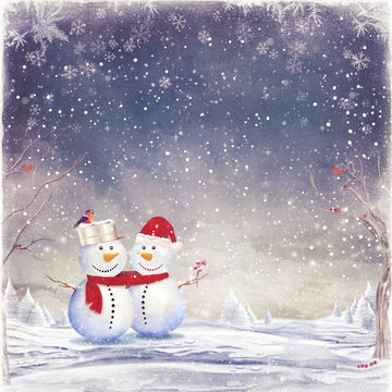 illustration of snowman celebrating Christmas