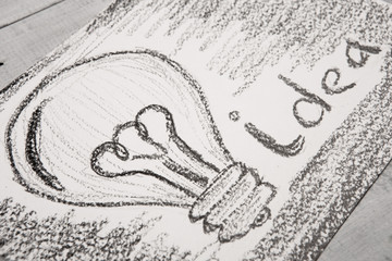 Idea concept - bulb drawn with pencil