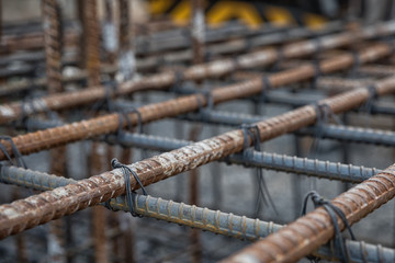 Selective focus steel tied at construction site