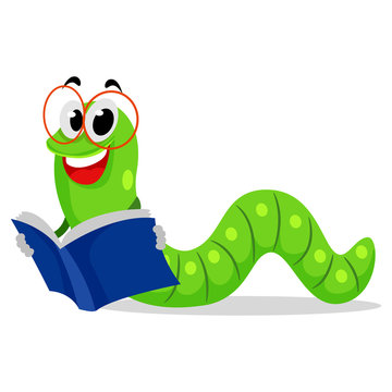 Illustration of Worm Reading Book