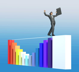 Fototapeta premium Businessman stands victorious above the graph of the profit render 3D