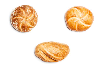 Drei verschiedene Brötchen, Freisteller von oben