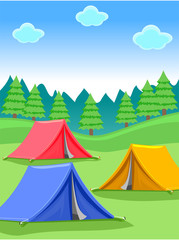 Illustration of Camping in Forest Background