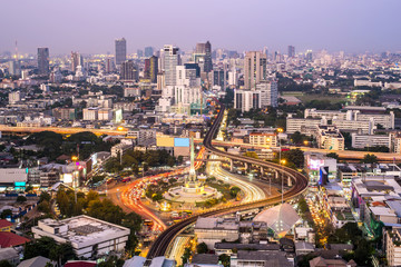 Fototapeta na wymiar Twilight view at Victory Monument in Bangkok, Thailand