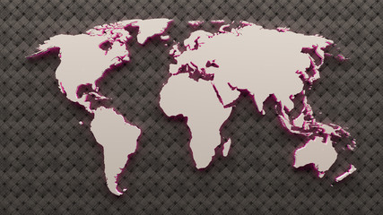 3d Industrial tile world map with magenta light