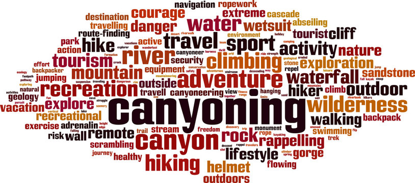 Canyoning word cloud concept. Vector illustration