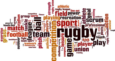 Rugby word cloud concept. Vector illustration