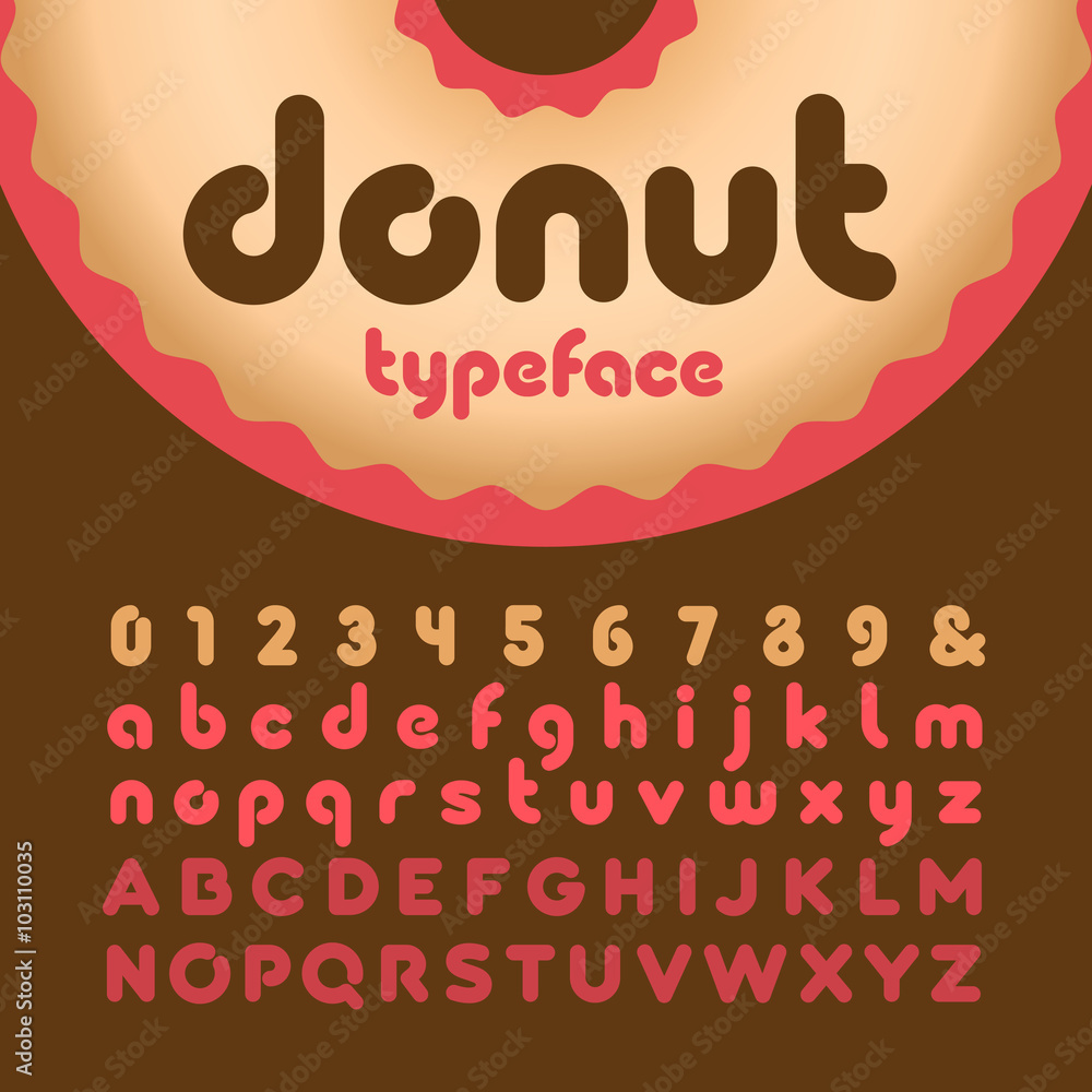 Poster rounded font. vector alphabet with donut effect letters and numb