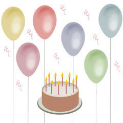 Изолированный Воздушный Шар Торт День Рождения Пастельный
