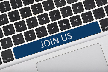 Keyboard space bar button written word join us