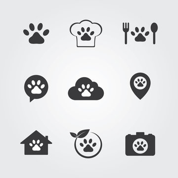 Pet icon set. Vector for pet shop, hotel, types of pets.