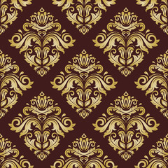 Oriental vector classic ornament. Seamless abstract background. Brown and golden damask pattern