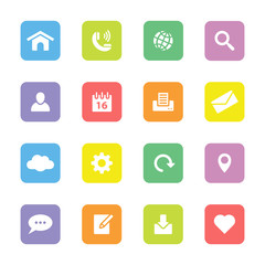 Colorful simple flat icon set 1 on rounded rectangle for web design, user interface UI, infographic and mobile application