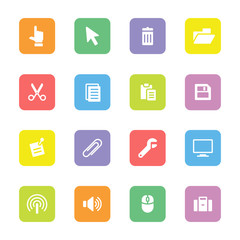 Colorful simple flat icon set 3 on rounded rectangle for web design, user interface UI, infographic and mobile application