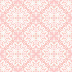 Seamless oriental ornament in the style of baroque. Traditional classic vector pink and white pattern