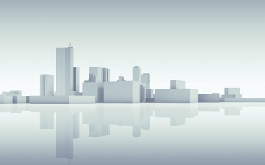 Abstract cityscape skyline. Blue toned 3d