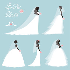 Bride in dress.Wedding bridal shower set.Flat silhouette