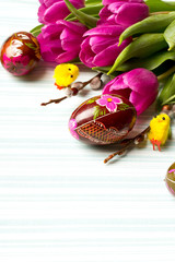 Easter decoration with eggs and tulips