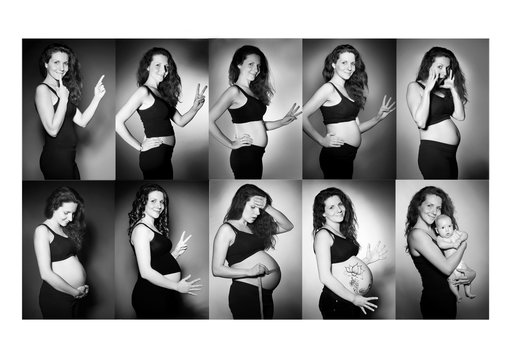 Sequence pictures of a woman during all months of pregnancy