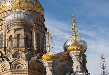 Fototapeta na wymiar Domes of assumption Church on Vasilievsky island, St. Petersburg