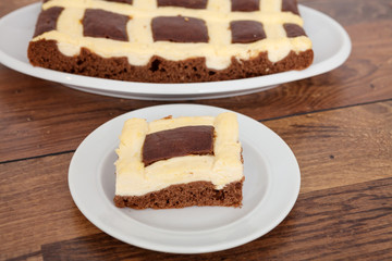 Chocolate Cake with Cheese and Vanilla Pudding