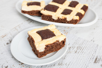 Chocolate Cake with Cheese and Vanilla Pudding