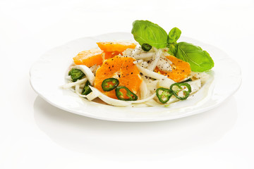 Summer healthy Italian salad with fennel and orange. Isolated on