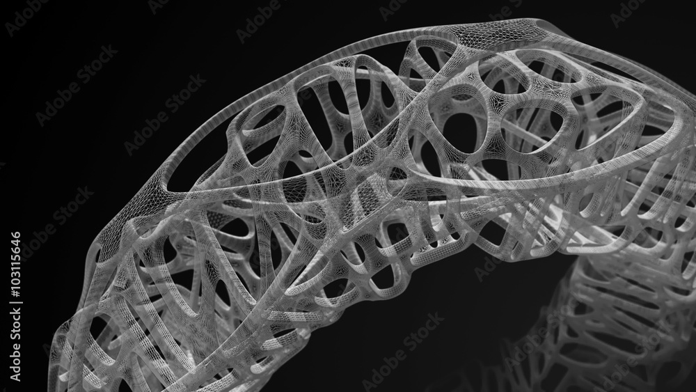 Poster abstract 3d geometry rendered with visible edges, wired 3d model