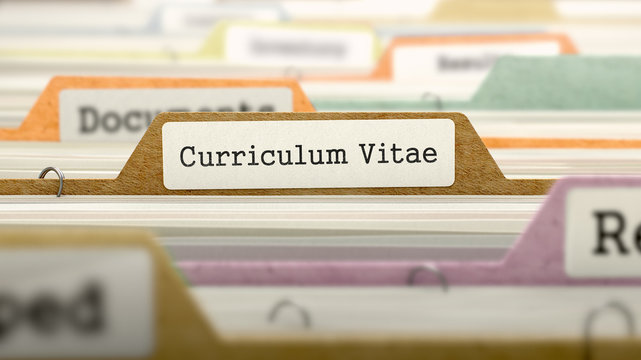 Folder in Colored Catalog Marked as Curriculum Vitae Closeup View. Selective Focus. 3D Render.