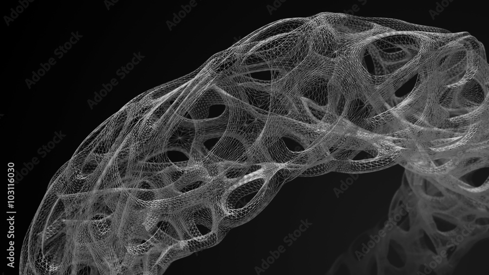Poster abstract 3d geometry rendered with visible edges, wired 3d model